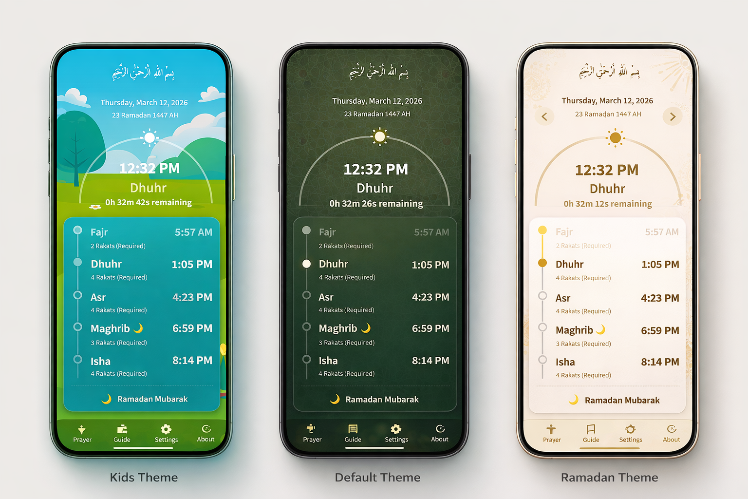 Theme Comparison: Default, Ramadan, Kids