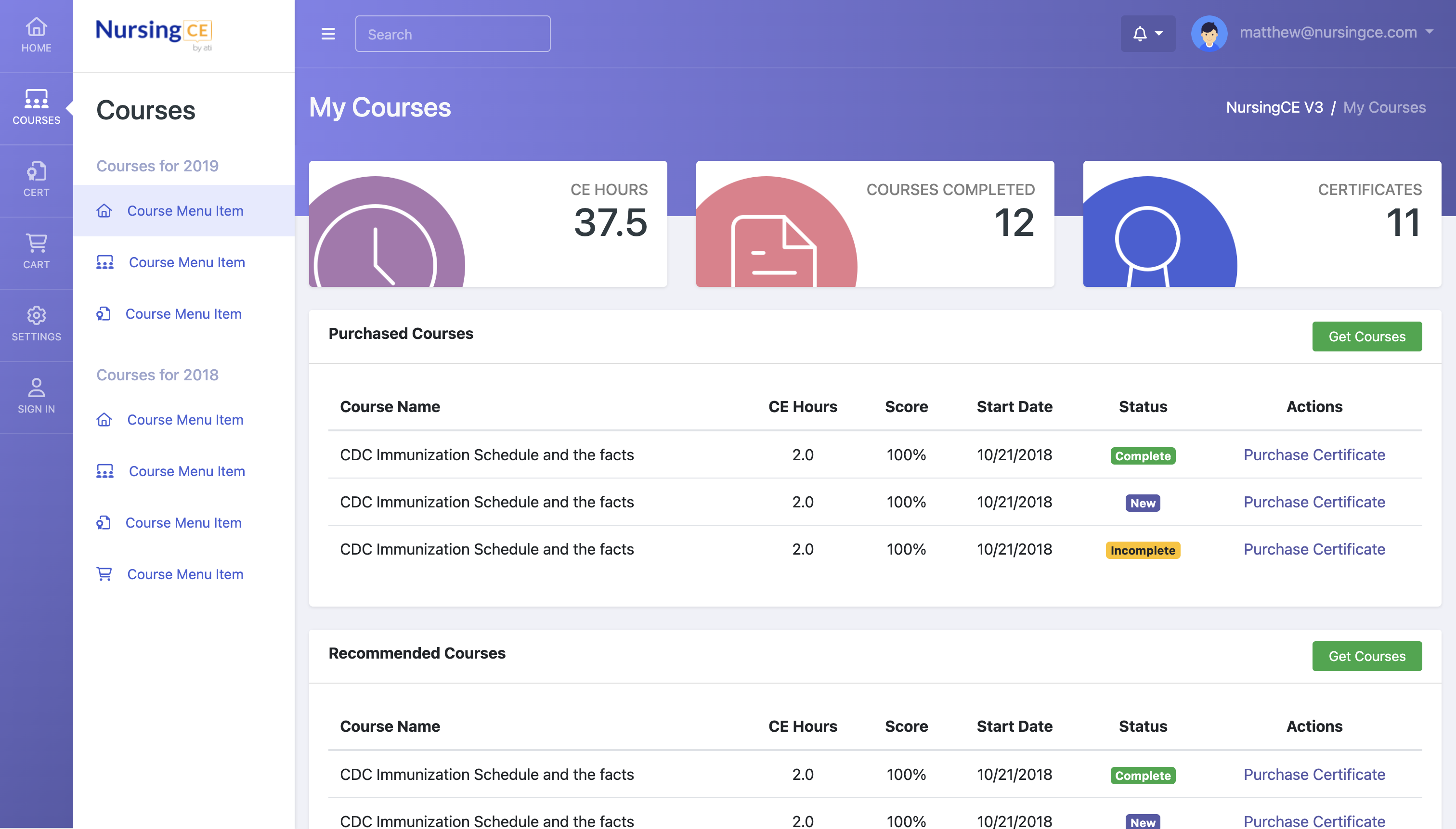 Course navigation with smart filtering and personalized recommendations