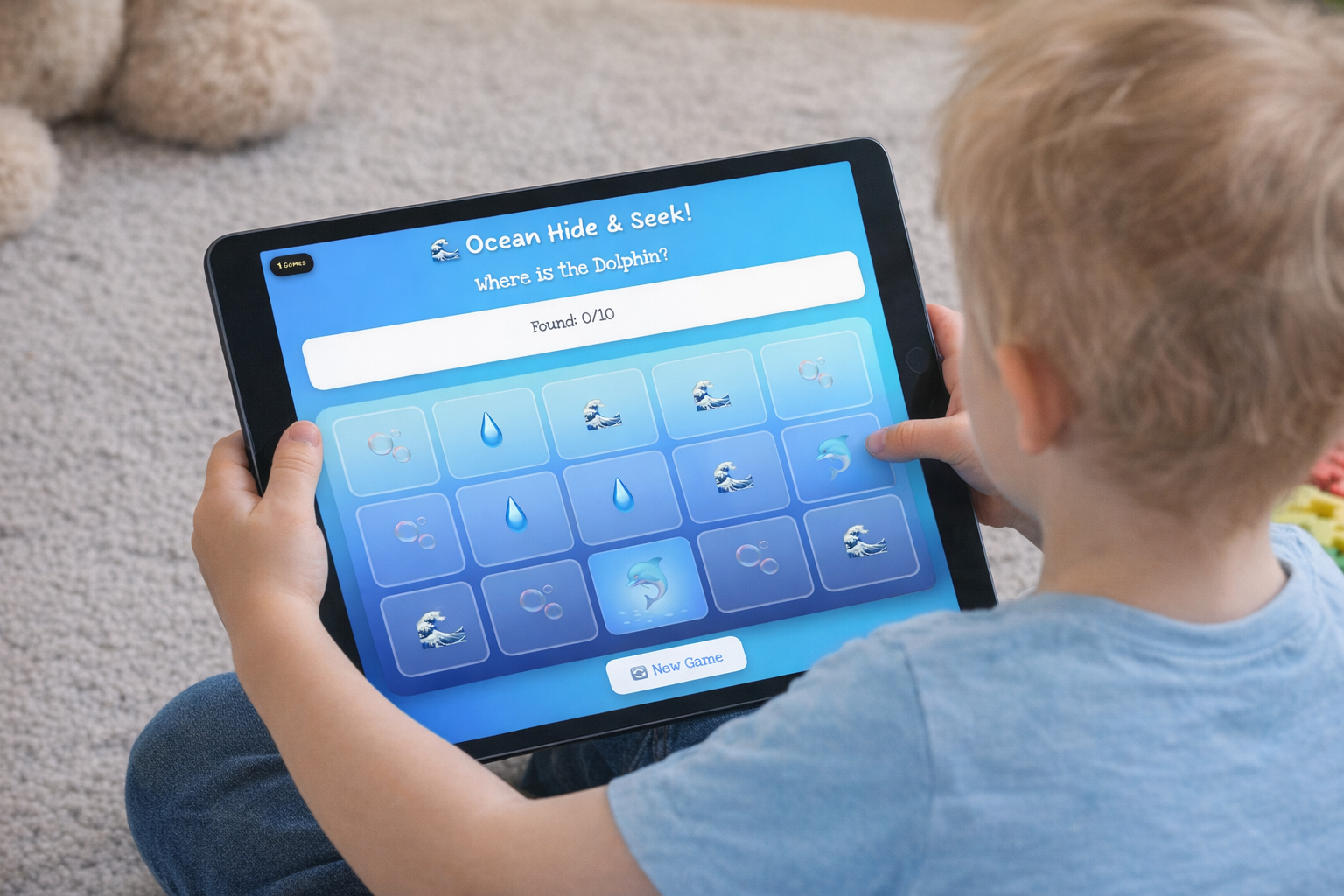 Toddler playing with ToddlerQuest on an iPad