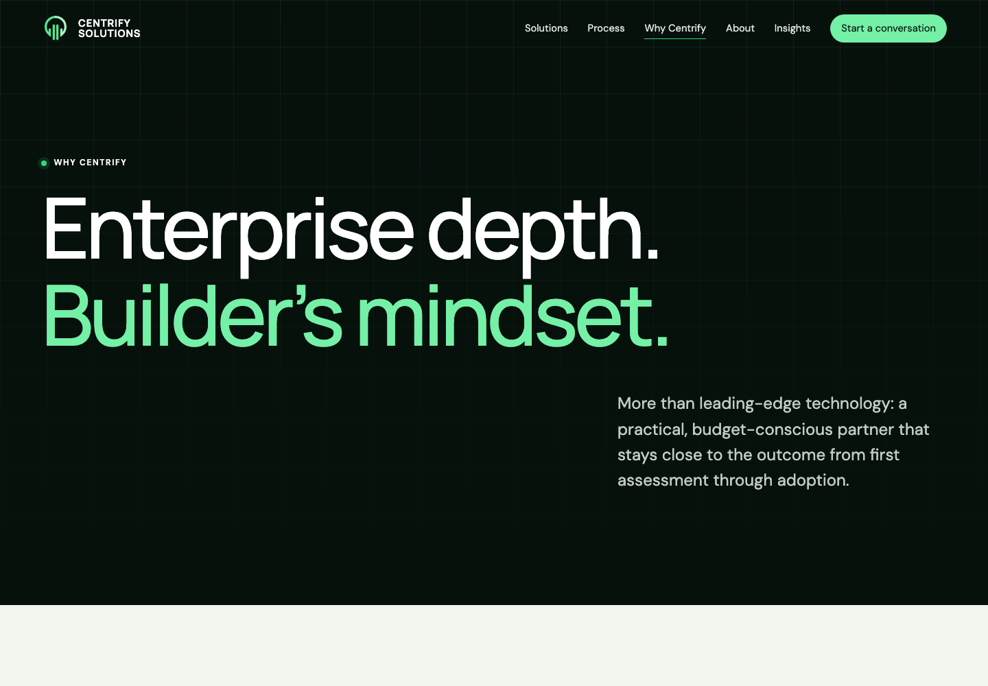 Redesigned Why Centrify page presenting enterprise depth and a builder's mindset